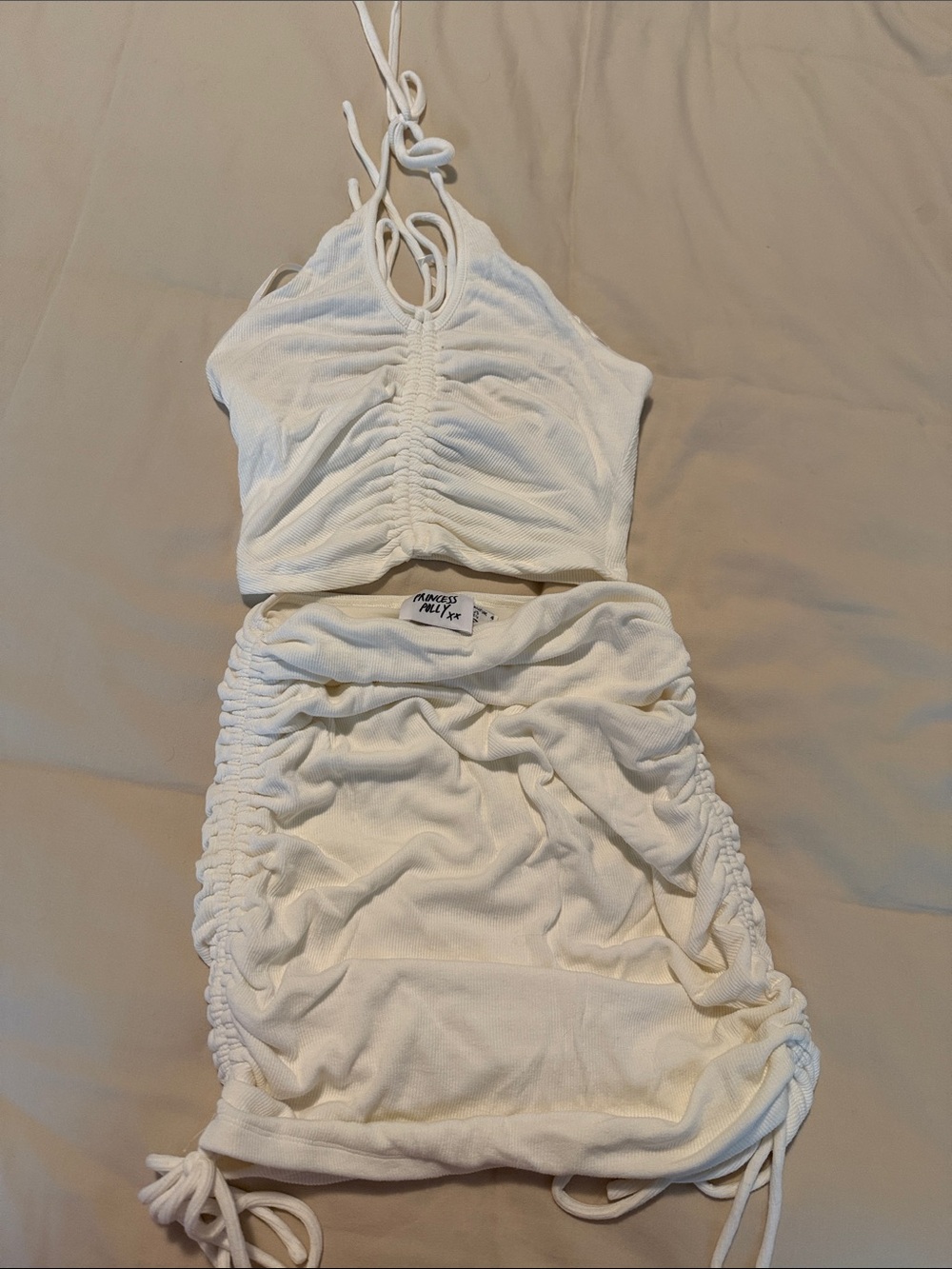 Princess Polly Ruched White Halter Crop Top & Skirt Set - Womens Skirt